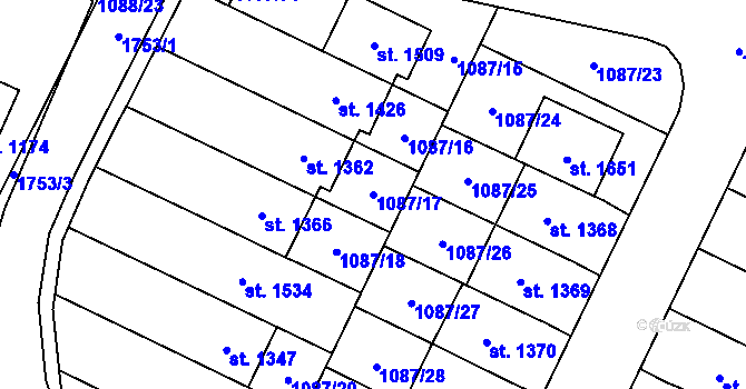 Parcela st. 1087/17 v KÚ Hluboká nad Vltavou, Katastrální mapa