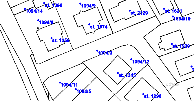 Parcela st. 1094/3 v KÚ Hluboká nad Vltavou, Katastrální mapa