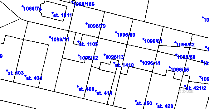 Parcela st. 1096/13 v KÚ Hluboká nad Vltavou, Katastrální mapa