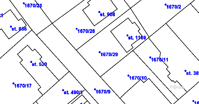 Parcela st. 1670/29 v KÚ Hluboká nad Vltavou, Katastrální mapa