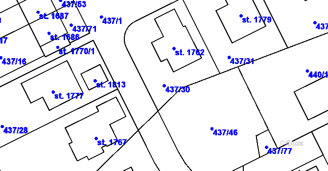 Parcela st. 437/30 v KÚ Hluboká nad Vltavou, Katastrální mapa