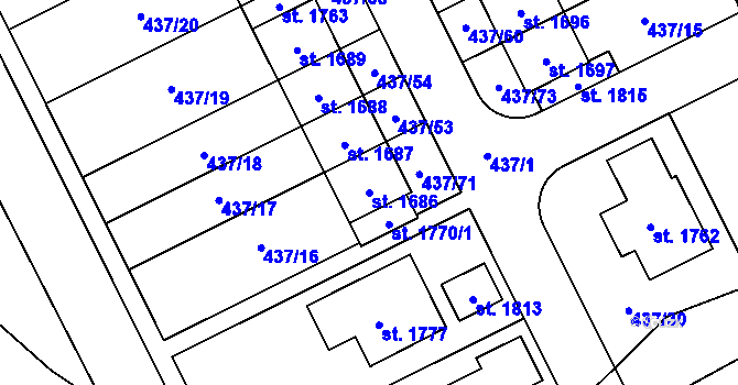 Parcela st. 1686 v KÚ Hluboká nad Vltavou, Katastrální mapa