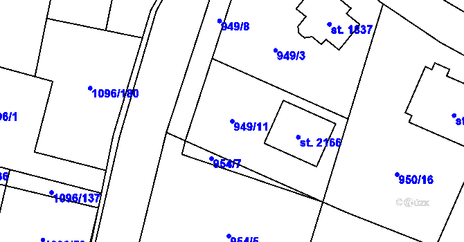 Parcela st. 949/11 v KÚ Hluboká nad Vltavou, Katastrální mapa