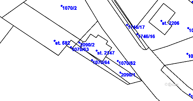 Parcela st. 2147 v KÚ Hluboká nad Vltavou, Katastrální mapa