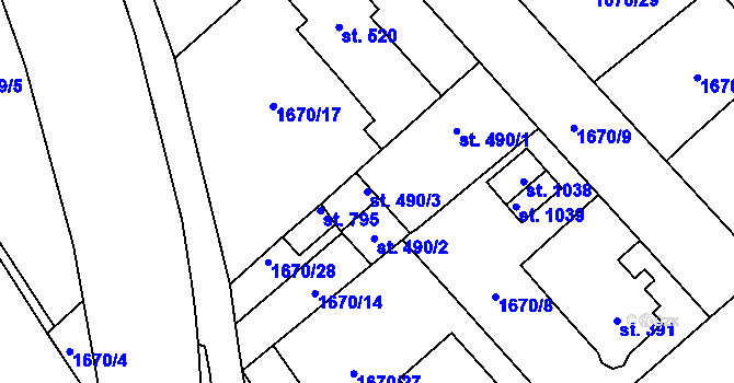 Parcela st. 490/3 v KÚ Hluboká nad Vltavou, Katastrální mapa