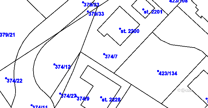 Parcela st. 374/7 v KÚ Hluboká nad Vltavou, Katastrální mapa