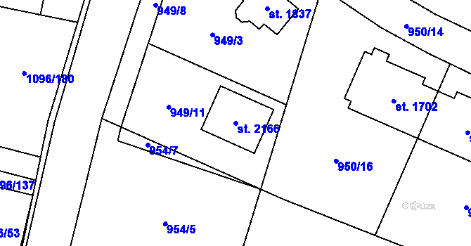 Parcela st. 2166 v KÚ Hluboká nad Vltavou, Katastrální mapa