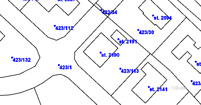 Parcela st. 2190 v KÚ Hluboká nad Vltavou, Katastrální mapa