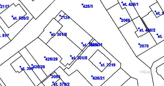 Parcela st. 301/4 v KÚ Hluboká nad Vltavou, Katastrální mapa