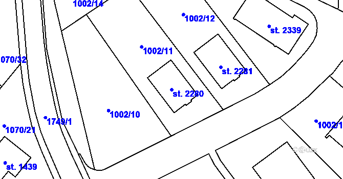 Parcela st. 2280 v KÚ Hluboká nad Vltavou, Katastrální mapa