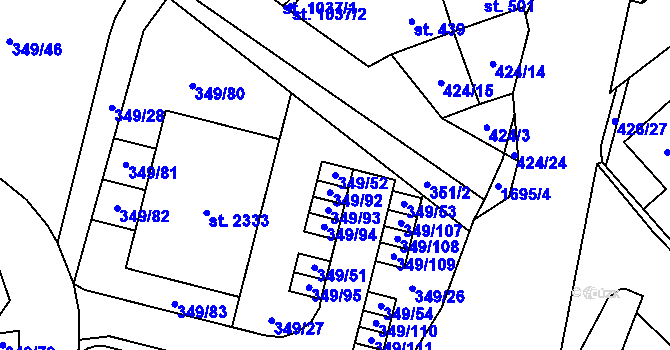Parcela st. 349/52 v KÚ Hluboká nad Vltavou, Katastrální mapa