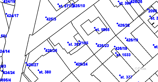 Parcela st. 2185 v KÚ Hluboká nad Vltavou, Katastrální mapa