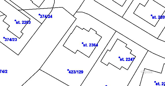 Parcela st. 2364 v KÚ Hluboká nad Vltavou, Katastrální mapa