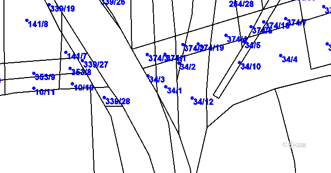 Parcela st. 34/1 v KÚ Munice, Katastrální mapa