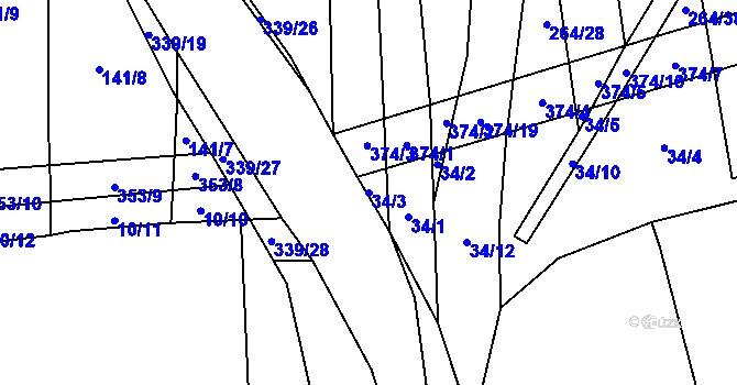Parcela st. 34/3 v KÚ Munice, Katastrální mapa