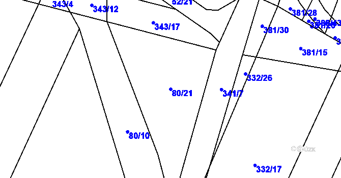 Parcela st. 80/21 v KÚ Munice, Katastrální mapa