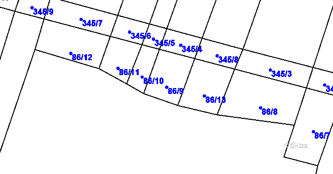 Parcela st. 86/9 v KÚ Munice, Katastrální mapa