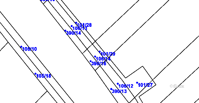Parcela st. 101/29 v KÚ Munice, Katastrální mapa