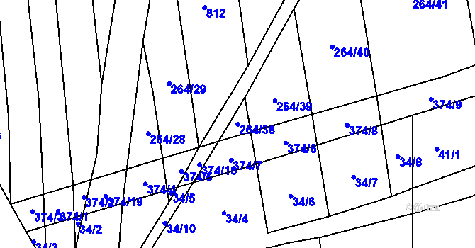 Parcela st. 264/38 v KÚ Munice, Katastrální mapa