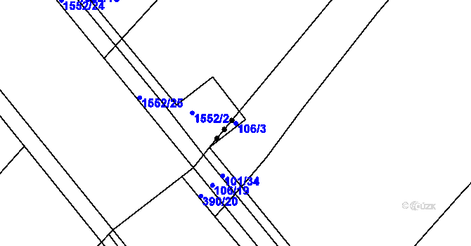 Parcela st. 106/3 v KÚ Munice, Katastrální mapa