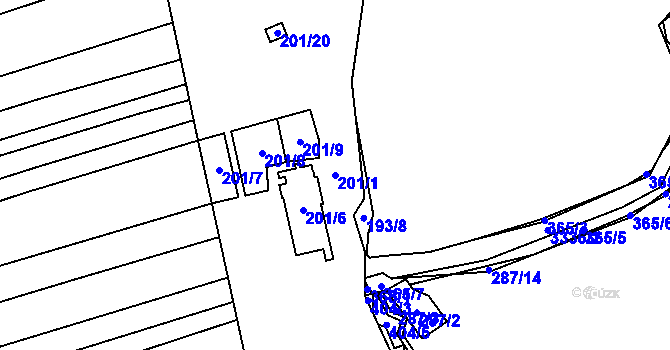 Parcela st. 201/1 v KÚ Munice, Katastrální mapa