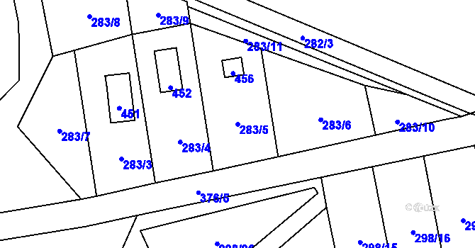 Parcela st. 283/5 v KÚ Munice, Katastrální mapa