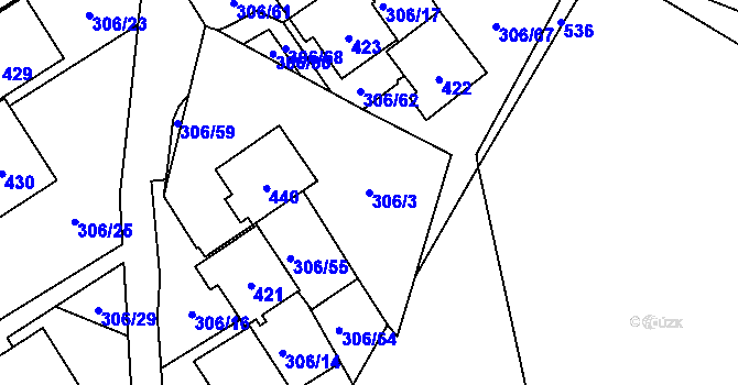 Parcela st. 306/3 v KÚ Munice, Katastrální mapa