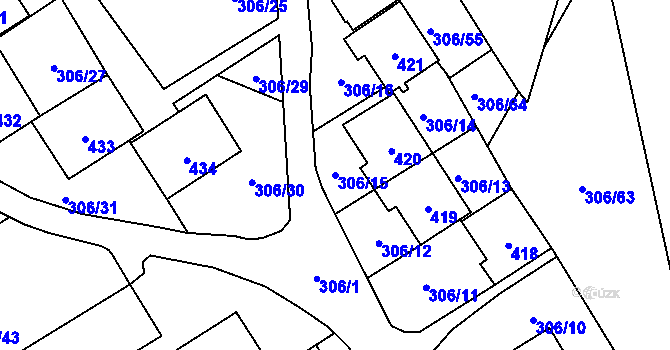 Parcela st. 306/15 v KÚ Munice, Katastrální mapa