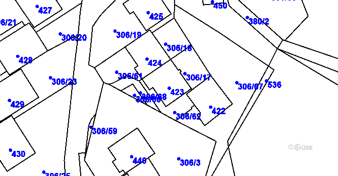 Parcela st. 423 v KÚ Munice, Katastrální mapa
