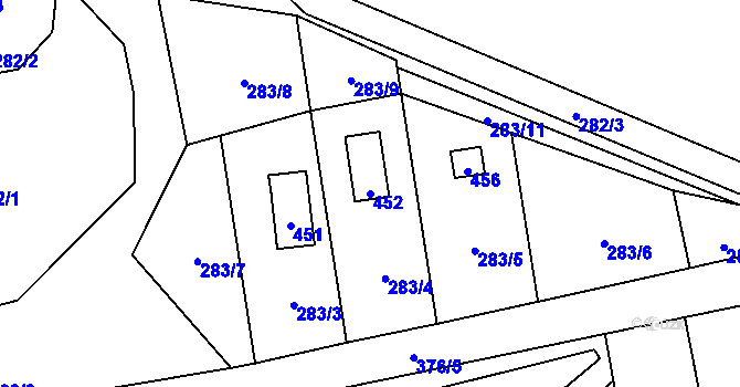 Parcela st. 452 v KÚ Munice, Katastrální mapa