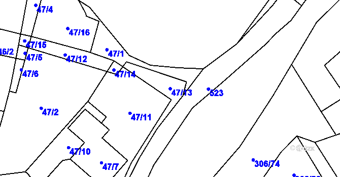 Parcela st. 47/13 v KÚ Munice, Katastrální mapa