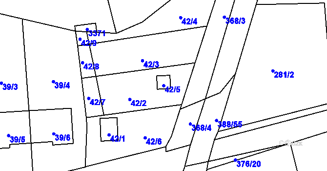 Parcela st. 42/5 v KÚ Munice, Katastrální mapa