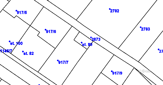 Parcela st. 89 v KÚ Hluboké, Katastrální mapa