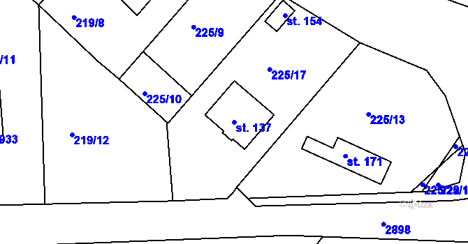 Parcela st. 137 v KÚ Hluboké, Katastrální mapa