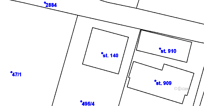 Parcela st. 140 v KÚ Hluboké, Katastrální mapa