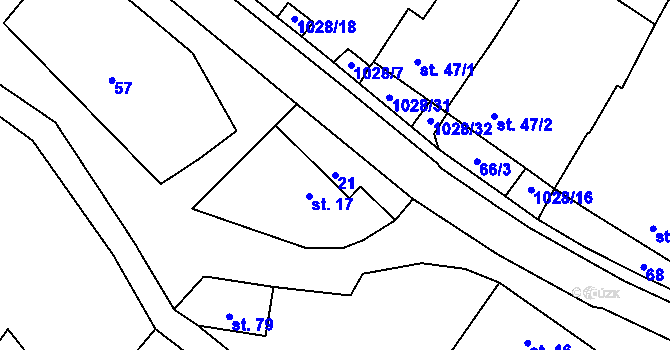 Parcela st. 21 v KÚ Hluboké, Katastrální mapa