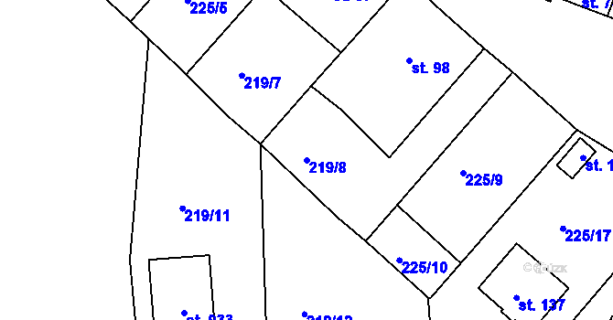 Parcela st. 219/8 v KÚ Hluboké, Katastrální mapa