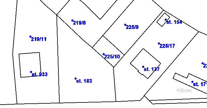 Parcela st. 225/10 v KÚ Hluboké, Katastrální mapa