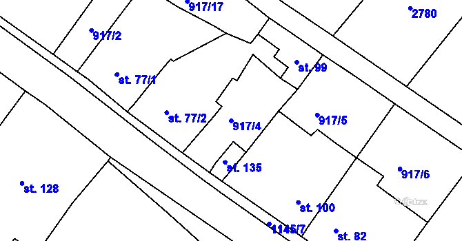 Parcela st. 917/4 v KÚ Hluboké, Katastrální mapa