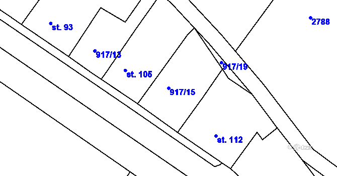 Parcela st. 917/15 v KÚ Hluboké, Katastrální mapa