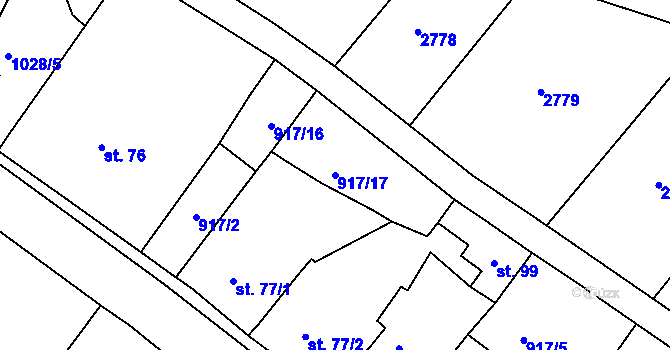 Parcela st. 917/17 v KÚ Hluboké, Katastrální mapa