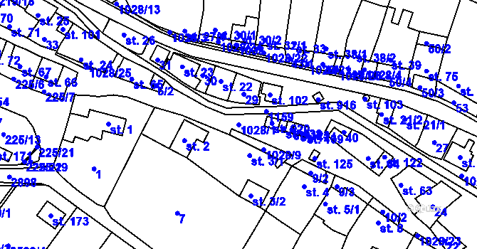 Parcela st. 1028/1 v KÚ Hluboké, Katastrální mapa