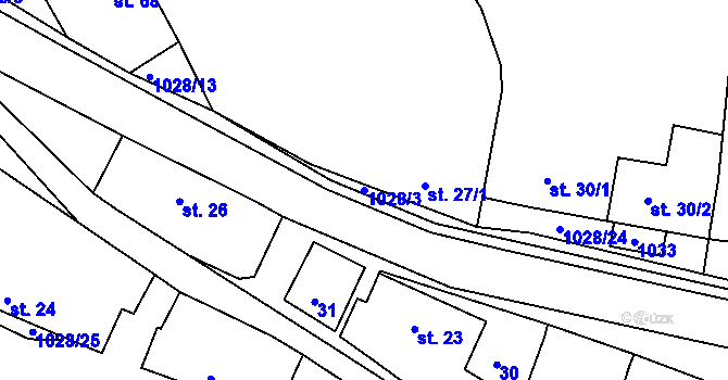 Parcela st. 1028/3 v KÚ Hluboké, Katastrální mapa