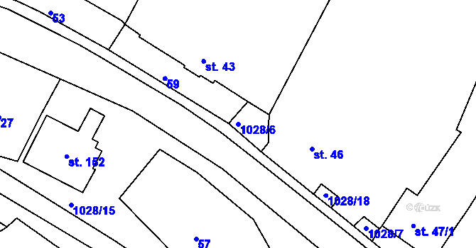 Parcela st. 1028/6 v KÚ Hluboké, Katastrální mapa