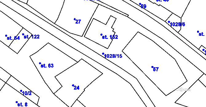 Parcela st. 1028/15 v KÚ Hluboké, Katastrální mapa