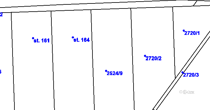Parcela st. 2524/9 v KÚ Hluboké, Katastrální mapa