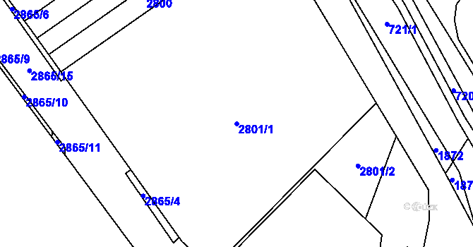 Parcela st. 2801/1 v KÚ Hluboké, Katastrální mapa