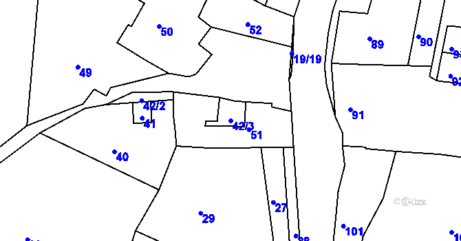 Parcela st. 42/3 v KÚ Hluboké Dvory, Katastrální mapa