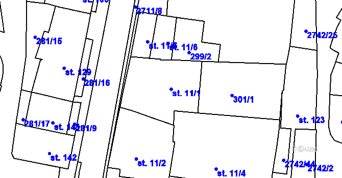 Parcela st. 11/1 v KÚ Hluboké Mašůvky, Katastrální mapa