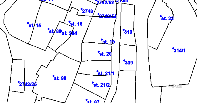 Parcela st. 20 v KÚ Hluboké Mašůvky, Katastrální mapa